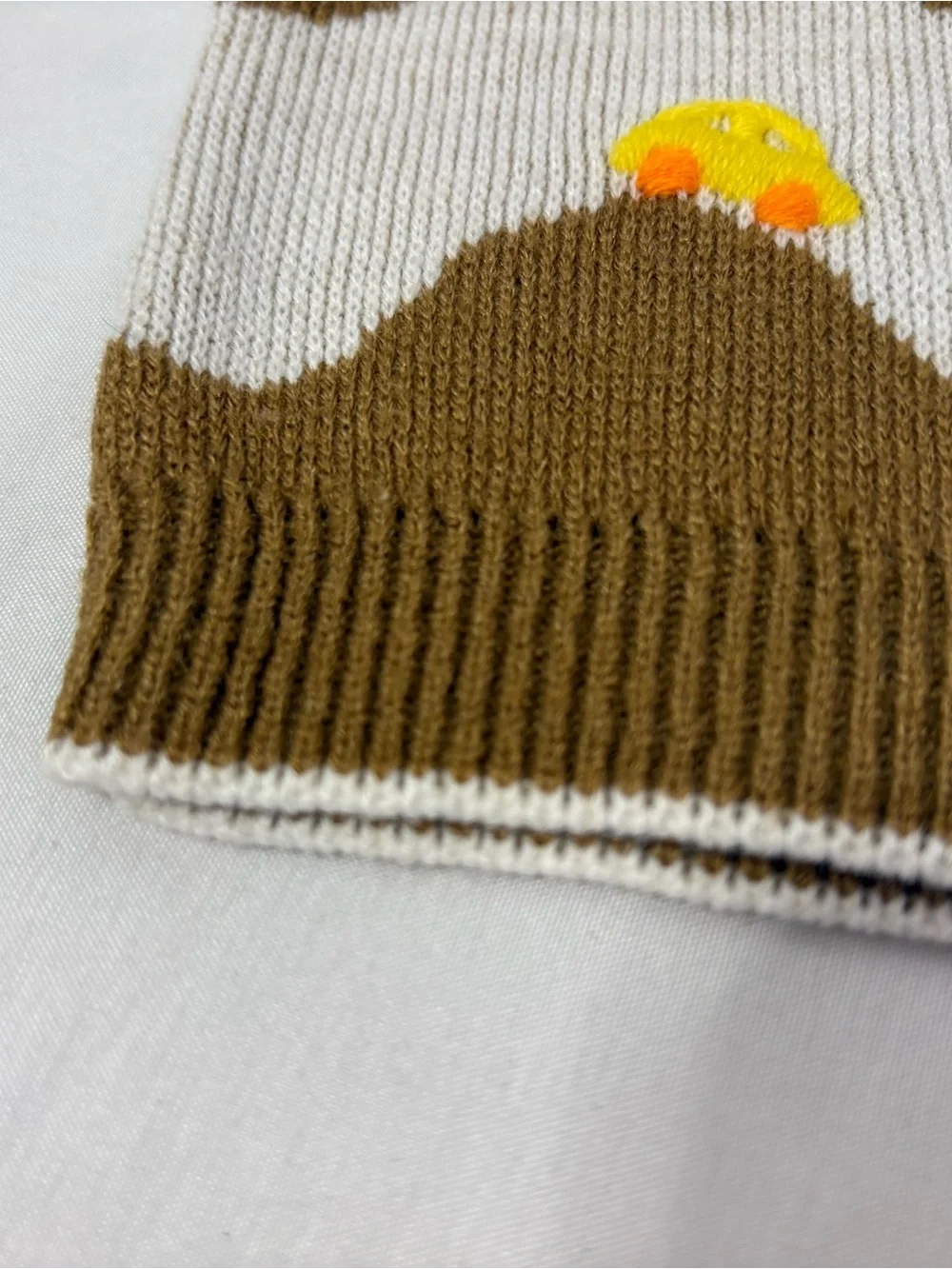 Vintage 1980’s  Little Angel White & Brown Baby Sweater with Colorful Car Motif